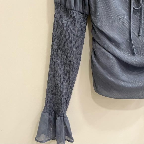 Wayf Chiffon Top Puffed Sleeve Metallic Fairy Whimsy Goth Smocked Milkmaid 6 - Picture 8 of 13